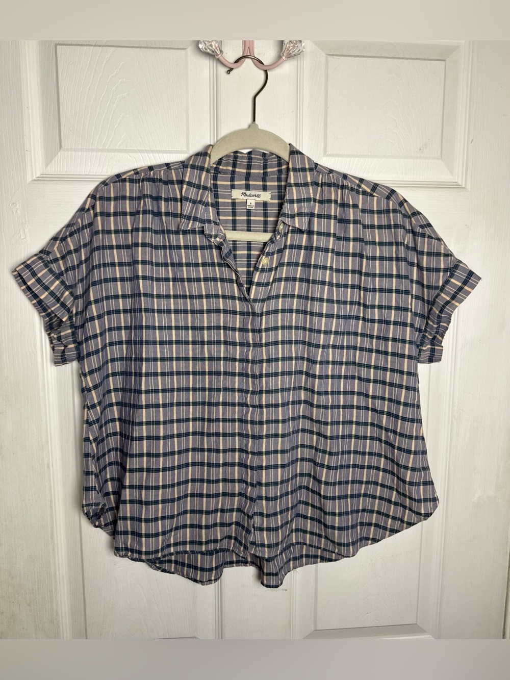 Madewell Button Up Plaid Short-Sleeve Flannel Shirt Boxy Oversized Fit Preppy